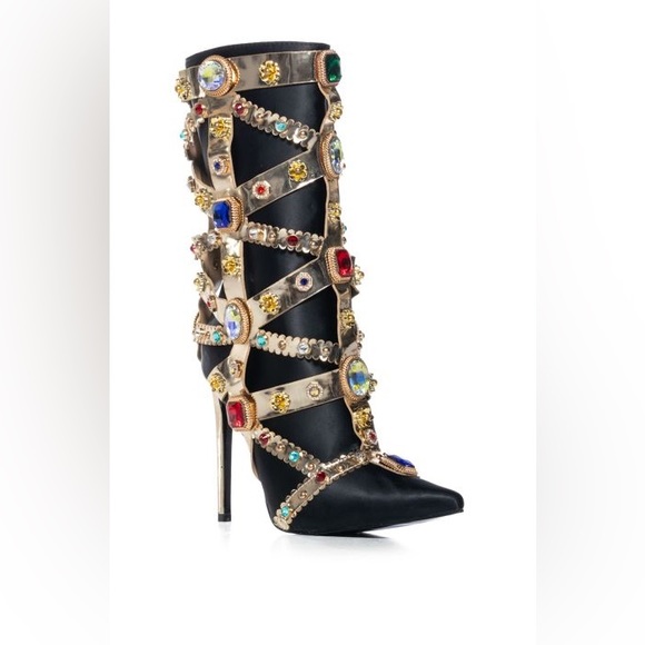 •MARTINEZ• Embellished Gem Black Stiletto Bootie by Azalea Wang - Picture 4 of 5